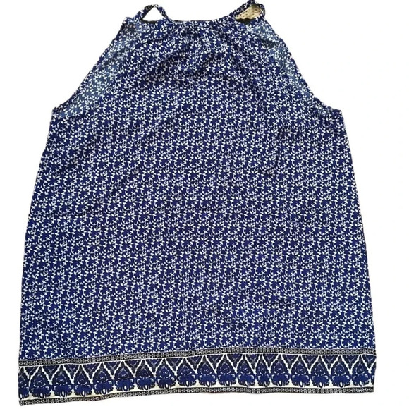 Fleur Blue Blue and White Print Halter Tank with Tassles Large - Picture 4 of 4